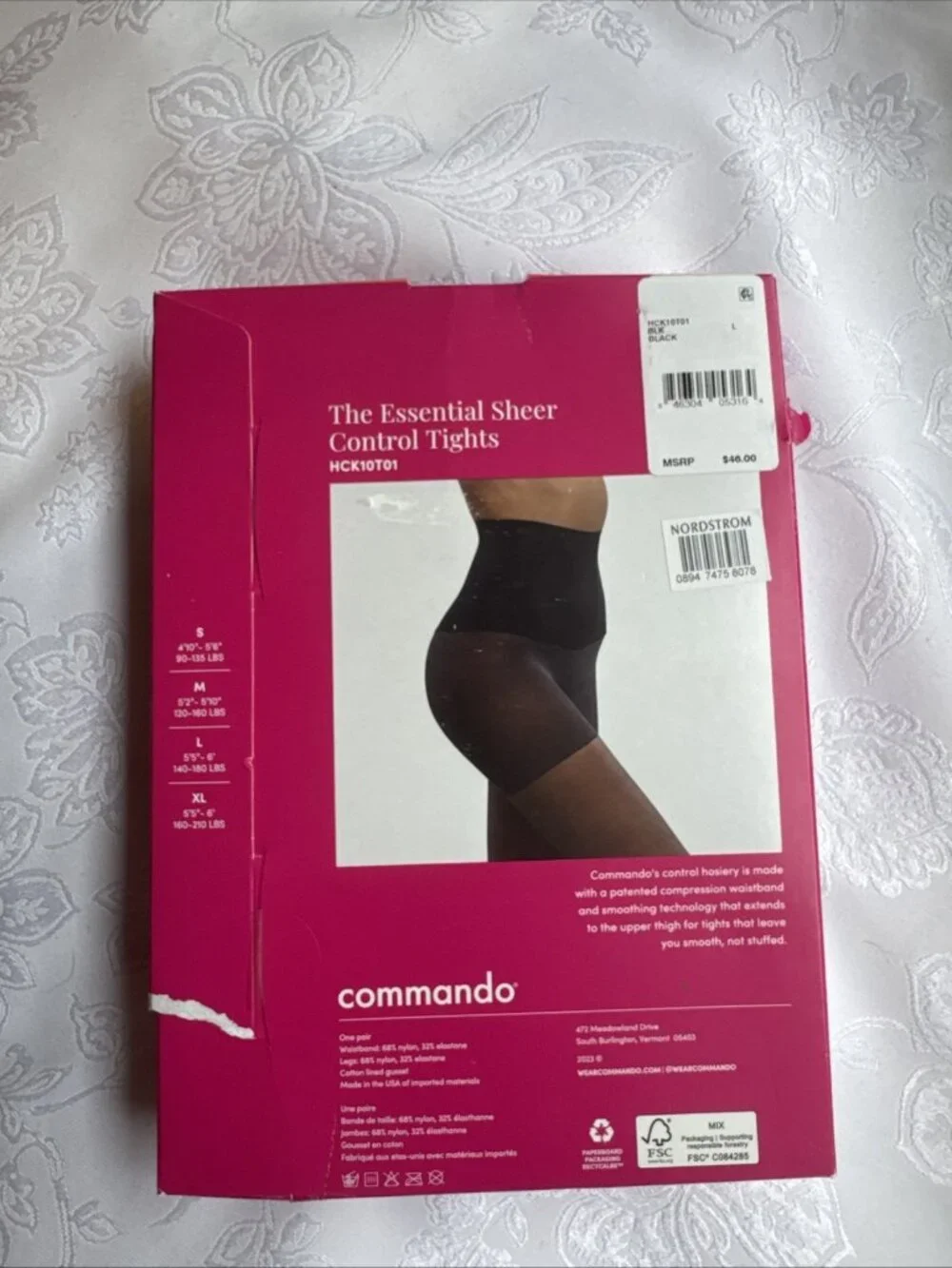 Commando Black SZ L The Essential Sheer Control Tights HK10T01 Nordstrom NEW